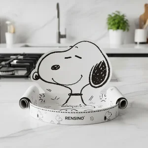 Tubo de papel blanco con patrón de Snoopy, adecuado para empaques de regalo o venta al por menor, personalizable con logotipo