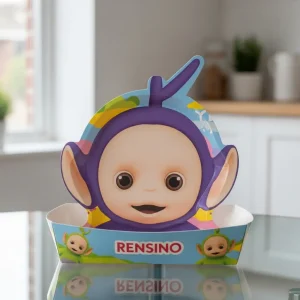 Bunter Cartoon-Charakter-Papier-Display-Ständer mit RENSINO-Logo, anpassbar für Kindergeschenke oder Einzelhandelsanzeigen