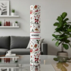 Tubo de Papel Branco com Tema de Natal com Padrão de Papai Noel e Renas, Adequado para Embalagem de Presentes e Varejo, Design Personalizável