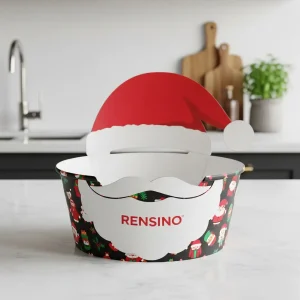Boîte cadeau en papier sur le thème de Noël avec design de chapeau de Père Noël, personnalisable pour un emballage de vacances