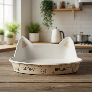 White Cat-Shaped Paper Tray with Cartoon Pattern, Suitable for Gift or Display Packaging