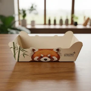 アライグマのイラスト付きの白い紙製ディスプレイボックス、小売またはギフト包装に適しています。