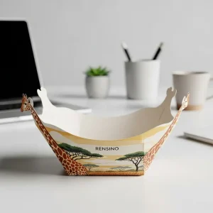Cesta de Papel Colorida com Padrão de Girafa e Paisagem, Adequada para Presente ou Exibição, Personalização de Alta Qualidade Disponível