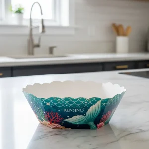 Tigela de Papel Colorida com Padrão Marinho, Adequada para Alimentos e Exibição, Impressão Personalizada de Alta Qualidade Disponível