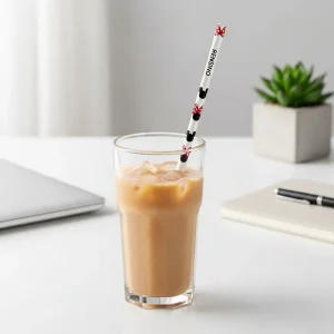 Transparent Paper Cup with Straw, Suitable for Beverage Packaging, Customizable for Coffee or Iced Drinks