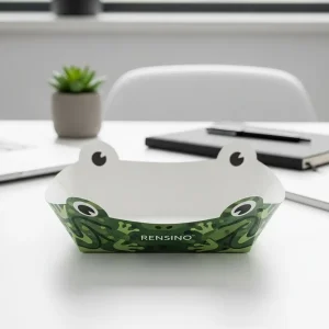 Cestino di Carta Bianco con Motivo di Rana, Adatto per Regalo o Esposizione, Design Personalizzato Disponibile