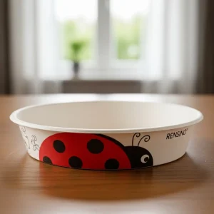 Ciotola di Carta Bianca con Motivo Coccinella, Adatta per Uso Alimentare e Feste, Stampa Personalizzabile Disponibile