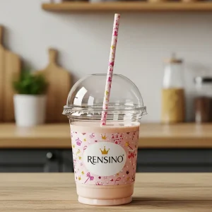 Pink Paper Cup with Crown Pattern, Suitable for Beverage Packaging, Custom Design Available