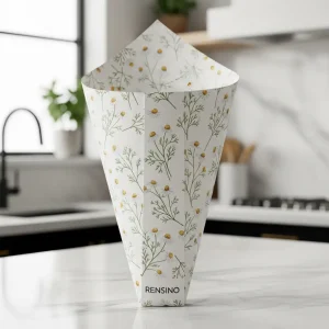Cono di Carta Bianco con Motivo di Dente di Leone, Adatto per Regalo o Esposizione, Stampa Personalizzabile