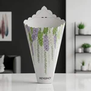 White Paper Cone with Lavender Pattern, Suitable for Gift or Display, Customizable Printing Available