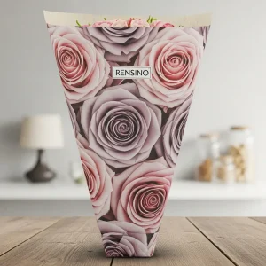 Tubo di carta con motivo rosa e logo RENSINO, adatto per imballaggi regalo o al dettaglio, design personalizzabile