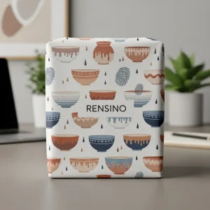 White Paper Gift Box with Bowls and Droplet Pattern, Suitable for Gift or Retail Packaging, Custom Design Available