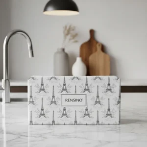 White Paper Gift Box with Eiffel Tower Pattern, Suitable for Gift, Cosmetic, or Retail Packaging