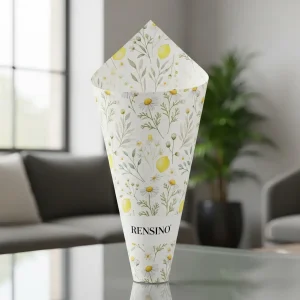 Cono di Carta Bianco con Motivo Floreale, Adatto per Imballaggio Regalo o al Dettaglio, Design Personalizzabile