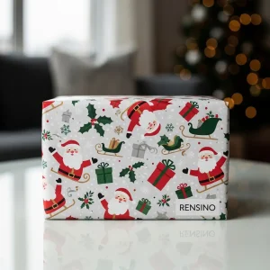 White Gift Box with Santa Claus and Christmas Pattern, Custom Design Available