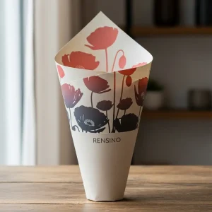 White Paper Cone with Poppy Pattern, Suitable for Gift or Retail Packaging, Custom Design Available