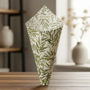 Cono di carta con motivo di ramo d'ulivo, adatto per imballaggio regalo o esposizione, design personalizzato disponibile