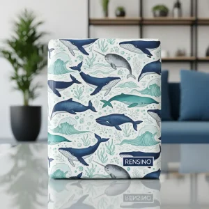 White Paper Gift Box with Whale and Ocean Pattern, Custom Design Available