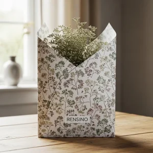 White Paper Gift Bag with Floral Pattern, Suitable for Gift or Retail Packaging, Customizable with Logo
