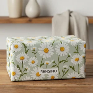 White Paper Gift Box with Daisy Pattern, Custom Design Available