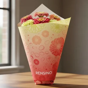 Sacchetto regalo di carta rosa con motivo floreale, adatto per imballaggio al dettaglio e regali, design personalizzato disponibile