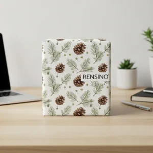 White Gift Box with Pinecone and Leaf Pattern, Custom Design Available