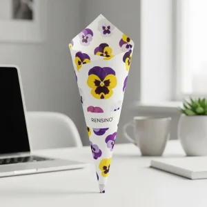 White Paper Cone with Pansy Pattern, Suitable for Gift or Retail Packaging, Customizable with Logo