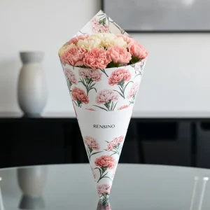 White Paper Cone-Shaped Gift Box with Floral Pattern, Custom Design Available
