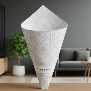 Caixa de Papel Branca em Forma de Cone com Padrão Floral, Adequada para Embalagem de Presentes ou Varejo, Design Personalizado Disponível