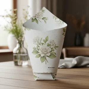 White Paper Cone-Shaped Gift Box with Floral Pattern, Custom Design Available