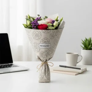 White Paper Flower Wrap with Rose Pattern, Suitable for Gift or Retail Display, Customizable Design