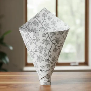 White Paper Cone with Leaf Pattern, Suitable for Gift or Retail Display, Customizable Packaging Solution