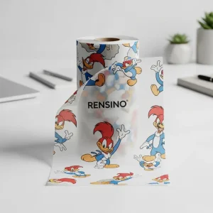 Tubo de papel blanco con impresión de personaje de dibujos animados, adecuado para regalos o empaques minoristas, personalizable con logo