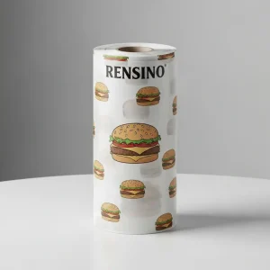 Tubo de papel blanco con patrón de hamburguesa, adecuado para empaques de regalo o venta al por menor, personalizable desde nuestra fábrica
