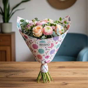 Papier d'emballage imprimé coloré avec motif floral, adapté pour l'emballage de cadeaux ou de vente au détail, personnalisable par l'usine