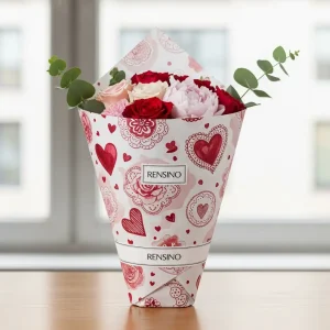 Red Heart Patterned Paper Cone with Flowers, Suitable for Gift and Retail Display, Customizable by RENSINO