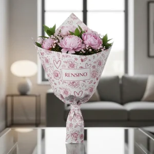 Carta da regalo floreale rosa con logo RENSINO, design personalizzato disponibile