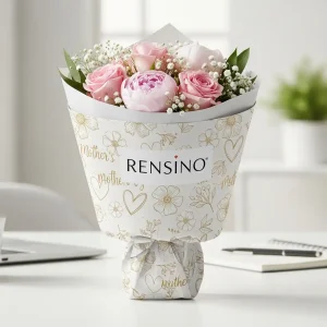 Sac en papier cadeau blanc avec motif floral, personnalisable pour un cadeau, un usage commercial ou d'exposition