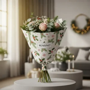 Papier cadeau blanc avec motif de houx de Noël, conception personnalisée disponible