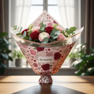 Carta regalo rosa con motivo di cuori e rose, adatta per imballaggi regalo e esposizione al dettaglio