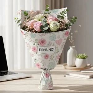 White Paper Gift Wrap with Heart and Rose Pattern, Custom Design Available