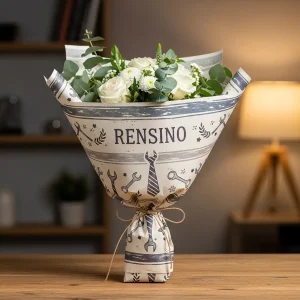 Enveloppe de bouquet en papier blanc avec motif d'outils, design personnalisé disponible