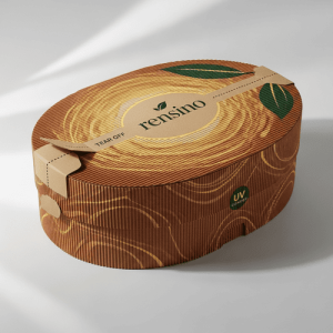 Scatola di Carta Kraft Ovale con Motivo di Foglia, Design Personalizzato Disponibile