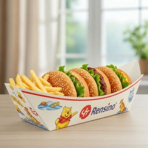 Recipiente de Papel Colorido para Alimentos com Impressão de Desenho Animado, Adequado para Embalagem de Fast Food e Para Viagem