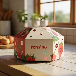 Bunte sechseckige Papierbox mit Erdbeermuster, geeignet für Geschenk- oder Einzelhandelsverpackung, anpassbar durch die Fabrik