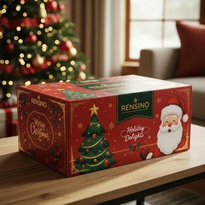 Scatola regalo rossa a tema natalizio, design personalizzato disponibile