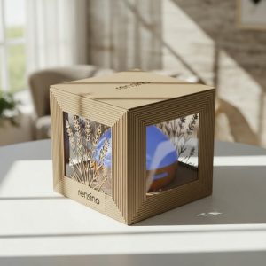 Boîte d'affichage en bois avec motif botanique, personnalisable pour un usage cadeau ou de détail