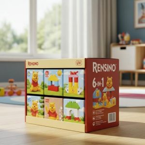 Scatola regalo rossa e beige con mattoncini da costruzione, adatta per la vendita al dettaglio o l'esposizione, design personalizzato disponibile