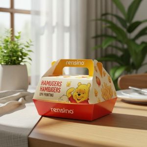 Caixa de Alimentos de Papel Colorido com Alça, Adequada para Embalagem para Viagem e Varejo, Design Personalizado Disponível