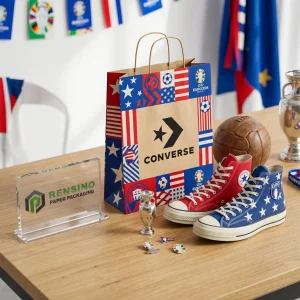 Печатные бумажные сумки для покупок с ярким спортивным узором и логотипом Converse, подходят для подарков, розничной или рекламной упаковки, доступна услуга OEM/ODM